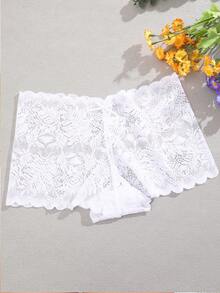 Leaf Pattern Lace Trim Sexy Women Briefs - White - View 5