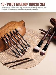 BS-MALL High Cost-Effective 10pcs Red Wood Velvet Makeup Brush Set + 7pcs Coffee Color Makeup Sponges, Foundation Brush & Eyeshadow Brush Set - Redwood - View 2
