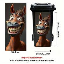 1pc 2D Flat Self-Adhesive Trash Can Sticker,Funny Smiling Horse Trash Can Sticker, Waterproof PVC Wheelie Bin Decal For Outdoor Home Decor, Creative Trash Can Decoration, Suitable For Wall And Kitchen Decor, Home Organization, PVC Material, Easy To Peel And Stick, Flat Art Sticker, Kitchen Storage - A - View 4