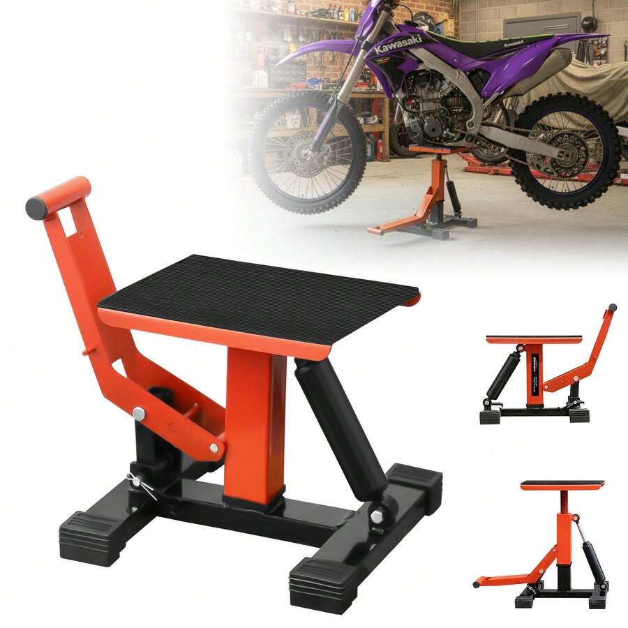 1200 LBS Hydraulic Dirt Bike Lift Stand, Heavy-Duty Motorcycle Jack With 17.5" Max Height, Secure-Grip Platform, Mechanical Safety Lock, Ultra-Stable Wide Base, Ideal For Tire Changes, Chain Maintenance & Wheel Service, Fits Dirt Bikes, Dual Sport & Motocross, 95% Pre-Assembled For Easy Use - Orange - View 1
