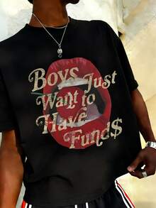 Camiseta de manga corta de estilo casual y urbano para hombre Fractyr | Estampado de letras en inglés y labios de cereza | Diseño exquisito | Imprescindible para primavera/verano | Camiseta básica versátil | Mejor regalo para amigos | Muestra una personalidad única - Negro - Ver 3