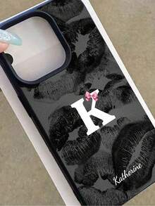 1pc Customizable Neon Lip Print Letter Design Phone Case, Compatible With IPhone 17 Pro Max/17 Air/16E/16 Pro Max/15/14 Plus/13/12/11, S24/20 Ultra/A52S/A31 A21S/A13/A05S, Note 13 Pro Plus/Note 10/Note 12C/Note 13C, Made Of TPU Material, Fashionable Personalized Anti-Drop, Unisex High-Quality Bestseller, Overall Minimalist Style, Suitable For Girlfriends, Couples, Personal Use, Holiday Gifts, Valentine's Day, Fits Various Scenarios - Black - View 5