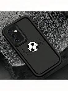 1个阶梯形边框多巴胺可爱2D足球图案手机壳，兼容苹果11/12/13/14/15/16/17 Pro Max，全包防震保护套，简约设计，柔软可爱卡通风格，完美保护您的手机，也兼容三星A55/54/53/52/51、S25/24/23/22/21系列 - 黑色 - 查看 2