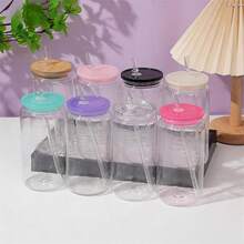 4/8pcs Reusable Plastic Cups With Plastic Lids And Straws, Beer Can Shaped Plastic Cups, Suitable For Whiskey, Iced Coffee, Tea, Soda, Cocktails, 16oz Capacity, Transparent - Multicolor - View 9