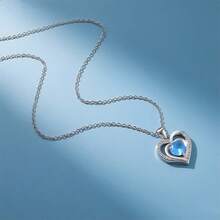 1 chiếc vòng cổ hình trái tim đôi thời trang, mặt dây chuyền đính đá S925, dây chuyền đeo xương quai xanh dành cho nữ, trang sức lấp lánh cho buổi hẹn hò và tiệc tùng. - Bạc - Xem 4