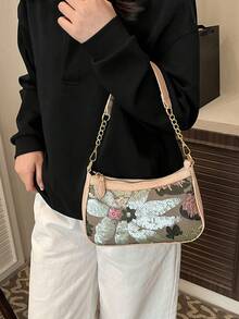 新款时尚经典百搭字母图案纯色防水PU材质新月形单肩包，适合购物，可斜挎。樱桃吊坠装饰，夏季新月包，海滩度假，返校季，女士钱包 - 綠色 - 查看 3