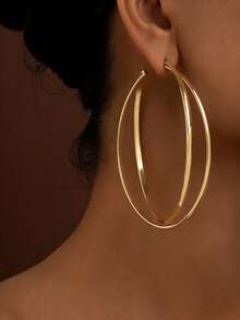 一对夸张创意金属交叉线条设计耳环，适合派对和日常佩戴 - 金黃色 - 查看 3