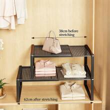 Extendable Wardrobe Tiered Shelves, Wardrobe Storage Rack,Cabinet Tiered Shelves - Black - View 9