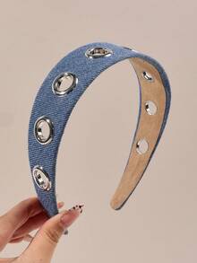 1件蓝色帆布条纹金属环镂空宽发箍，精致休闲简约通勤发饰 - 彩色 - 查看 12