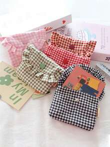 1个格子印花卫生巾收纳袋，女孩卡包零钱包，卫生棉条袋，月经袋，迷你化妆包，口红袋，整理袋，证件袋，带蕾丝装饰；女孩化妆包，护肤包，带蕾丝装饰；唇彩收纳袋；腮红收纳袋；女士卫生巾收纳袋，适合旅行和日常使用；婚礼礼物，伴娘礼物；情人节礼物；生日礼物 - 查看 2