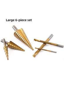 6件套钛涂层钻头组，钛高速钢阶梯钻头，适用于钻削木材和金属 - 多色 - 查看 8