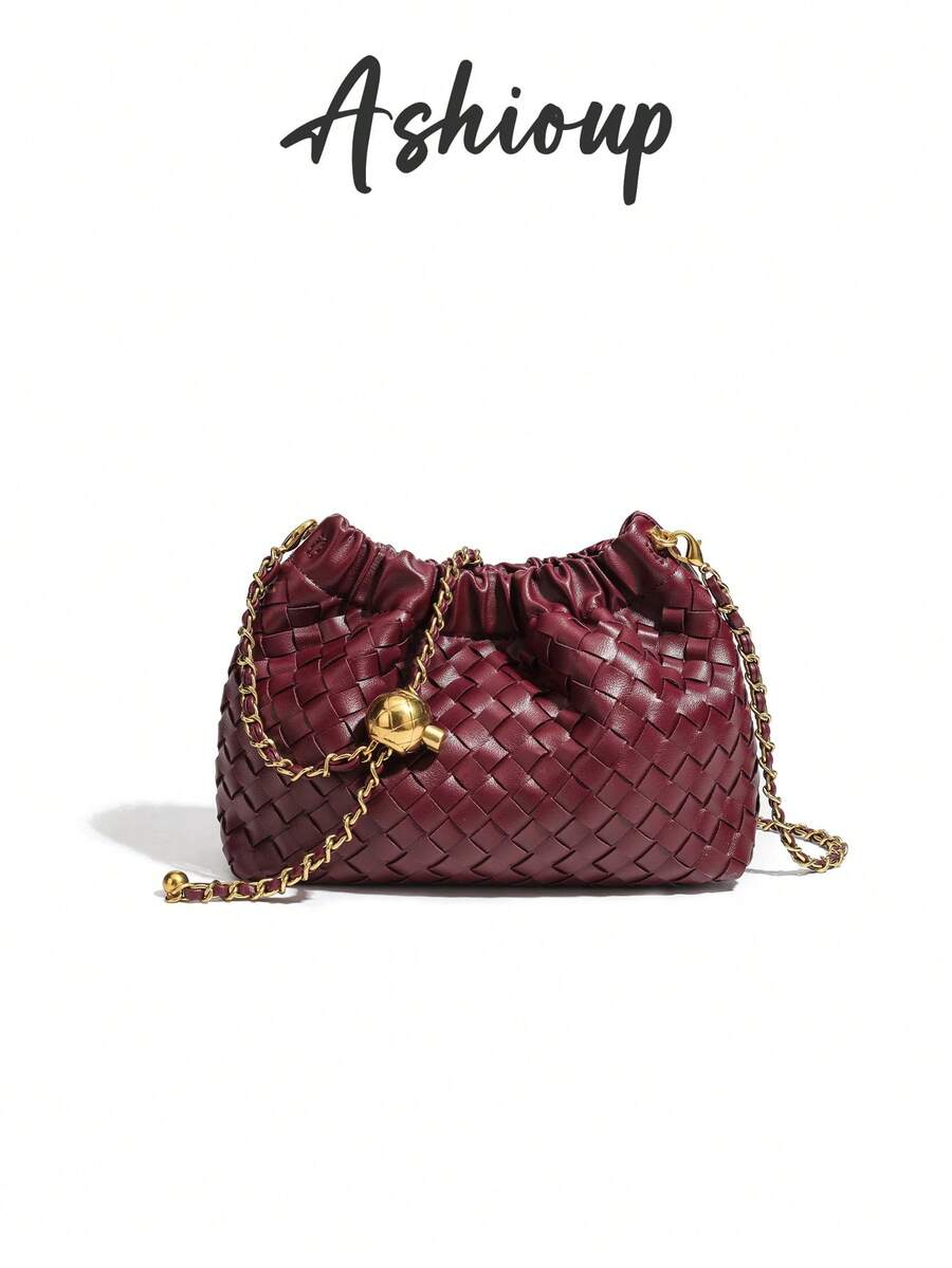 Women's Woven Bag, Fashion Clutch Bag & Hobo Shoulder Bag - Burgundy - View 1