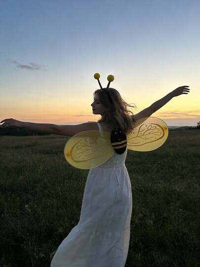 2pcs/Set Bee Wings Headband & Fairy Butterfly Wings, Suitable For Cosplay, Costume Party, Festival Decoration