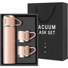 Coffee Thermo Bottle -Vacuum-Insulated Stainless Steel Travel Mug, 500ml Insulated Bottle With Cup For Hot & Cold Drink Travel Mug(Blue, Three Cup) - 粉紅色套裝 - 查看 1