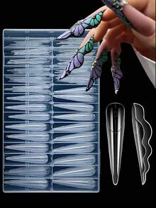 150 piezas/Caja Formas de extensión de uñas de mariposa reutilizables, Sistema de extensión de uñas de gel acrílico de cobertura completa, Herramienta molde de uñas superior, Molde de extensión de uñas de gel UV de construcción rápida, Suministros para extensión de uñas - transparente - Ver 2