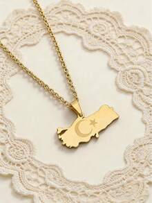 1件土耳其地图吊坠项链，镀金/镀银民族自豪感护身符链，适合日常佩戴 - 彩色 - 查看 3