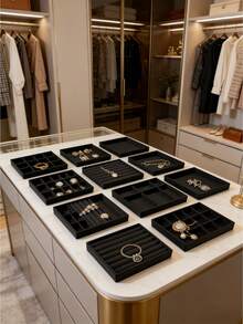 1个/9个装高品质可叠放天鹅绒首饰托盘 - 无绒 - 耐用 - 优雅可叠放首饰托盘/支架，首饰托盘展示架，多隔层首饰托盘，女士礼品创意首饰抽屉内嵌展示盒 - 彩色 - 查看 1