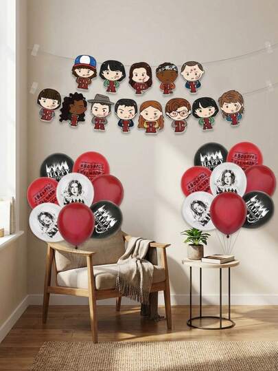 17/16/1pc Str-Ange Things Birthday Party Decor Set - Featuring Iconic Characters On Banner & Balloons, Stranger Merchandise Gift,Fans Things ,Perfect For Comic Cons, Fan Meetups, Or Gifting To Anime Lovers,Room Decor,Easy Setup