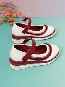 1 đôi giày Oxford quấn quanh cổ thời trang mới cho bé gái, chất liệu khăn tắm, thêu sequin, đế mềm chống trơn trượt, giày công chúa đa năng, phối cùng váy công chúa dễ thương. - Đỏ - Xem 3