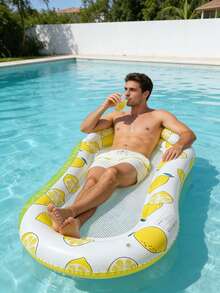 1个充气漂浮床，水果造型，西瓜和柠檬元素，带枕头设计，PVC材质，适用于水面、泳池、沙滩、主题派对，可用作充气水上漂浮物、水上休息座椅、充气漂浮物、游泳池充气筏，充气泵需另行购买。 - 西瓜檸檬躺椅 - 查看 8