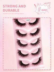 ENCHUW 5 Pairs Cat Eye Faux Mink Curly Natural Messy Ends Lengthening Thick False Eyelashes, Soft Fake Lashes - Black - View 5