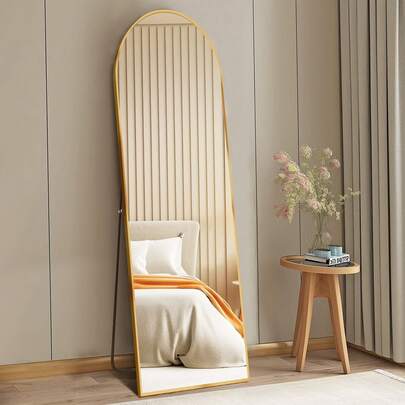 59"X16" High-Quality Arched Full Length Mirror, Aluminum Alloy Frame Ensures Stability, Standing Design For Bedroom, Gold