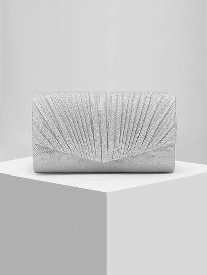 新款褶皱亮面晚宴手拿包，优雅正式手提包，适合婚礼派对礼服