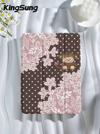 Kingsung 尖头蕾丝花猴图案平板电脑保护套，适用于 9.7/10.2/10.5/10.9/12.9 英寸 Pro 11 英寸、第十代 Galaxy Tab S6 Lite 10.4 英寸、Kindle Paperwhite 第十二代（2024 年款）、Kindle（第十一代，2022 年款）、Kobo Clara Color，柔软防震，智能支架/自动唤醒/睡眠功能