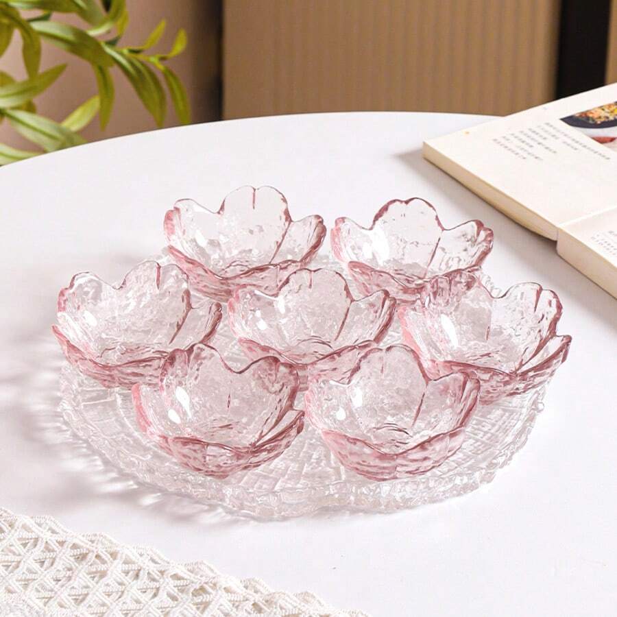 Elegant Cherry Blossom Infusion Bowl Set, Small Plastic Sauce Dish Suitable For Soy Sauce, Vinegar, Seasonings And Appetizers