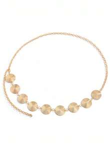 1件复古时尚独特螺旋金属腰链，简约几何圆形圆盘身体链，腰带，裤链，适合女性任何场合 - 金色 - 查看 5