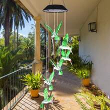 Solar Hummingbird Wind Chimes, Outdoor Memorial Gifts For Mom Grandma, Birthday Patio Decor For Women, Garden Yard Art Ornaments - Chim ruồi xanh (1 con) - Xem 5