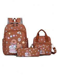 Nuevo set de 3 mochilas escolares/de viaje de gran capacidad con diseño de dibujos animados lindos de Capibara - Multicolor - Ver 9