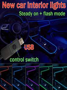 157in/400cm Car Ambient Lighting LED Strip, Automatic Control Lighting Strip For Car Dashboard And Door, Suitable For Car Party, DIY Living Room And Bedroom Ambient Lighting, USB Powered, Button Control - 1PC - View 5