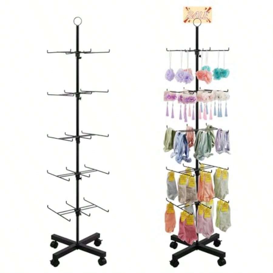 Soporte de exhibición giratorio de 5 niveles para exposiciones de manualidades joyas llaveros arete de altura ajustable negro de 5 niveles - negro 5 niveles negro - Ver 1