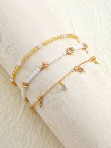 1 Set Summer Beach Vacation Style Layered Anklet For Women, Featuring Starfish, Faux Pearl, Star Pendants, Suitable For Daily Wear, Beach Wedding, Leisure Vacation - Multicolor - View 5