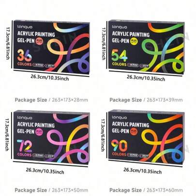 Languo 90/72/54/36 Acrylic Paint Brush Set, 1.0mm Precise Color High Capacity Ink, Suitable For Line Drawing, Coloring, Outlining And Color Mixing, Applicable To Glass, Ceramic, Plastic, Wood, Stone, Fabric, Paper And Other Materials, Excellent Color Coverage, Ideal Gift Choice And Back-To-School Essential Art Supplies