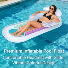 Inflatable Pool Float Bed Pool Lounge Chair With Headrests Inflatable Water Bed With Backrests Beach Mat (Without Pump) - Multicolor - View 2