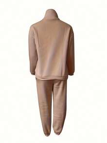 Women's Oversized Half Zip 2 Piece Tracksuit, High Neck Loose Fit Polar Fleece Sweatshirt & Wide Leg Pants Set, 2026 Early Spring New Arrival Cozy Loungewear, Casual Daily Light Outdoor Wear One Color Outfit     Vacation Outfits Women  (Local Warehouse Discounts.) | Two Piece Set Women | 2 Piece Sets Woman | Workout Sets Women | Women Two Piece Sets | Sets 2 Piece Women | Conjunto De Dos Piezas Mujer - màu nâu - Xem 4