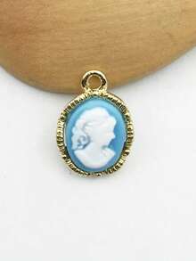 10 piezas Colgante ovalado DIY de figura de metal y resina - retrato - Ver 5