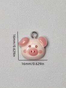 5/10/15个亮粉色小猪树脂吊坠 - 闪亮动物吊坠，眼睛生动传神，非常适合制作珠宝、手工耳环、项链装饰和趣味饰品，末端光滑 - 粉色 - 查看 2