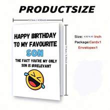 1pc "Favorite Son" Funny Birthday Greeting Card With Envelope, Designed With Laughing For Son - 18*13cm - View 3