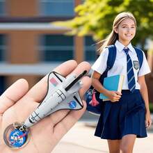 Space Shuttle Astronaut Keychain Set Cute Backpack Charms Colorful Pvc Key Ring - Light Gray - 查看 4