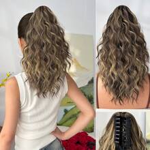 Claw Shaped Ponytail Extension Hair Accessory Brown Gold Burgundy Gradient Brown 16 Inch Long Wave Heat-Resistant Fiber Synthetic Ponytail Wig, Suitable For Women's Parties And Daily Use - Black Brown - View 16