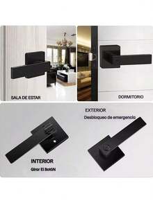 Door Handle With Lock, Modern Matte Black Design, Reversible For Left/Right, Includes 3 Keys For Home - Black - View 3
