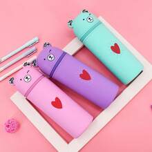 1pc Purple Standing Pencil Holder,Purple Waterproof Pencil Holder,Back-To-School Pencil Case,Large Capacity Multifunctional Pencil Holder,Perfect For Organizing Writing Instruments, Pens For Writing - Silicone Pencil Case - View 2