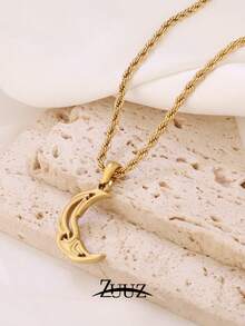 1件装时尚不锈钢月亮吊坠项链，女士颈链，珠宝礼品 - 項鍊 - 查看 6