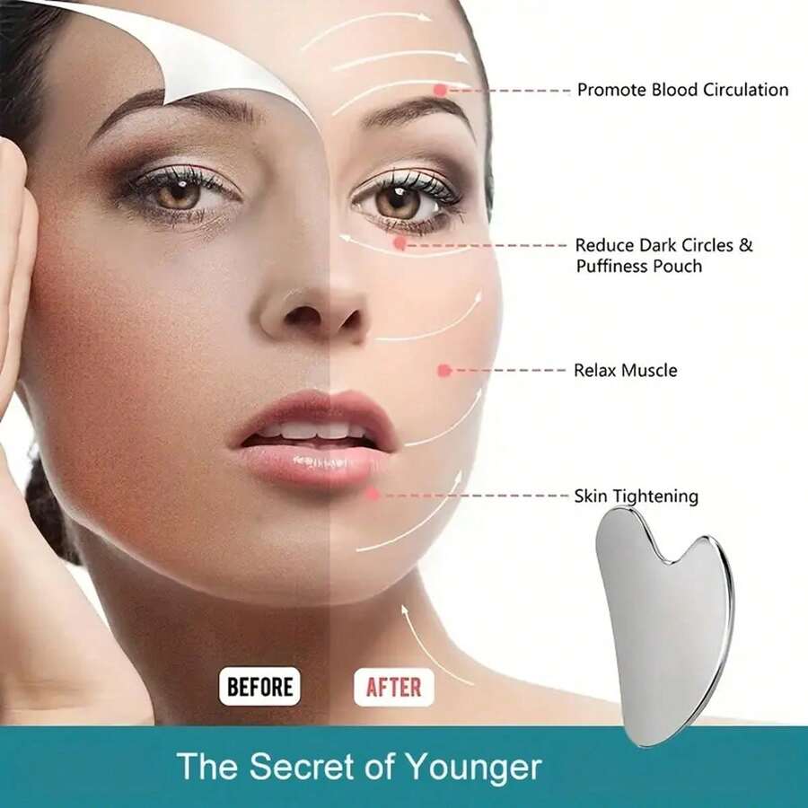 Dụng cụ Gua Sha bằng thép không gỉ cao cấp - Dụng cụ cạo bằng ngón tay, bảng massage nâng cơ mặt hình trái tim, thích hợp cho mặt và cơ thể. - A - Xem 1
