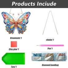 1pc 2D Flat Pink Butterfly Diamond Art Set, Adult DIY Acrylic Diamond Painting Kit, Butterfly Hanging Window Pendant Decor, Gemstone Craft Painting Kit - No Frame - View 11