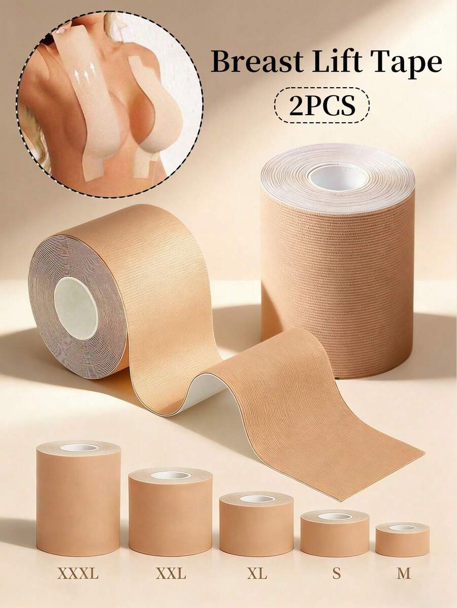 2 piezas/10 piezas Cinta invisible sin costuras para levantar el busto, cinta adhesiva para cubrir los pezones resistente al agua y al sudor, con piel amigable, adecuada para vestidos sin espalda, sin tirantes, bodas, fiestas y uso diario - Albaricoque - Ver 1
