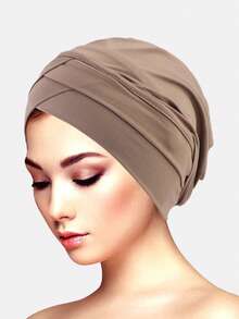 1pc Women's Double Criss-Cross Elastic Beanie Hat, Underlayer Cap, Suitable For Daily Wear - Black - View 13